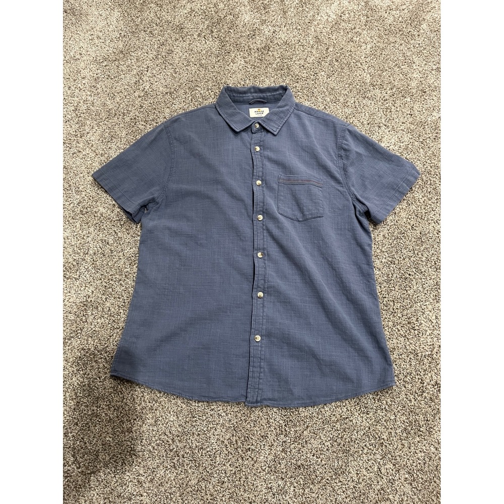 Marine Layer Mens Slate Blue Short Sleeve Button Down Shirt Medium 15800
